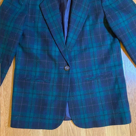 Vintage Sag Harbor Navy Black Plaid Wool Blend Blazer Womens 8 Velvet Collar - Picture 5 of 12